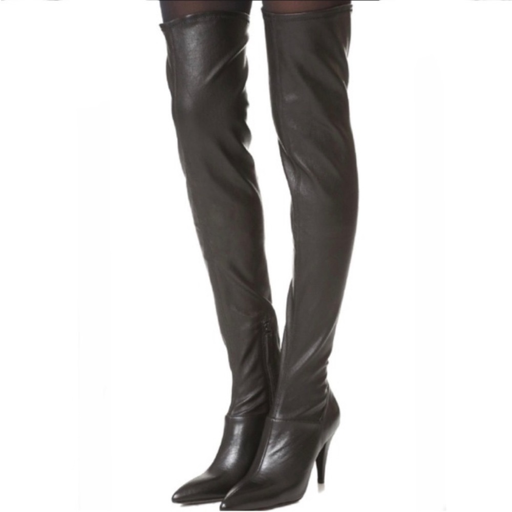 Alice + Olivia DAE Stretch Over The Knee Boots Black Leather Size US 8 Rare - Picture 2 of 14
